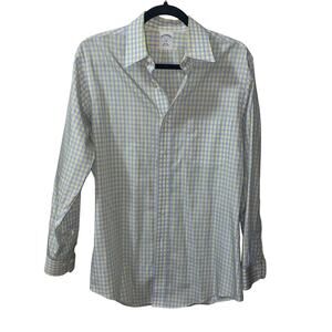 Brooks Brothers Button Down Men's Shirt Blue Yellow White Plaid Slim Fit 15-2/3